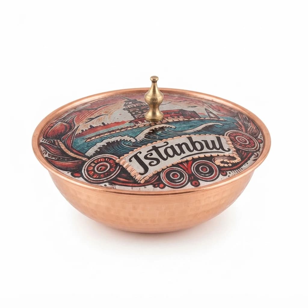 Tekli Bakır Şekerlik Çini Modeli – Büyük 11 CM Çap