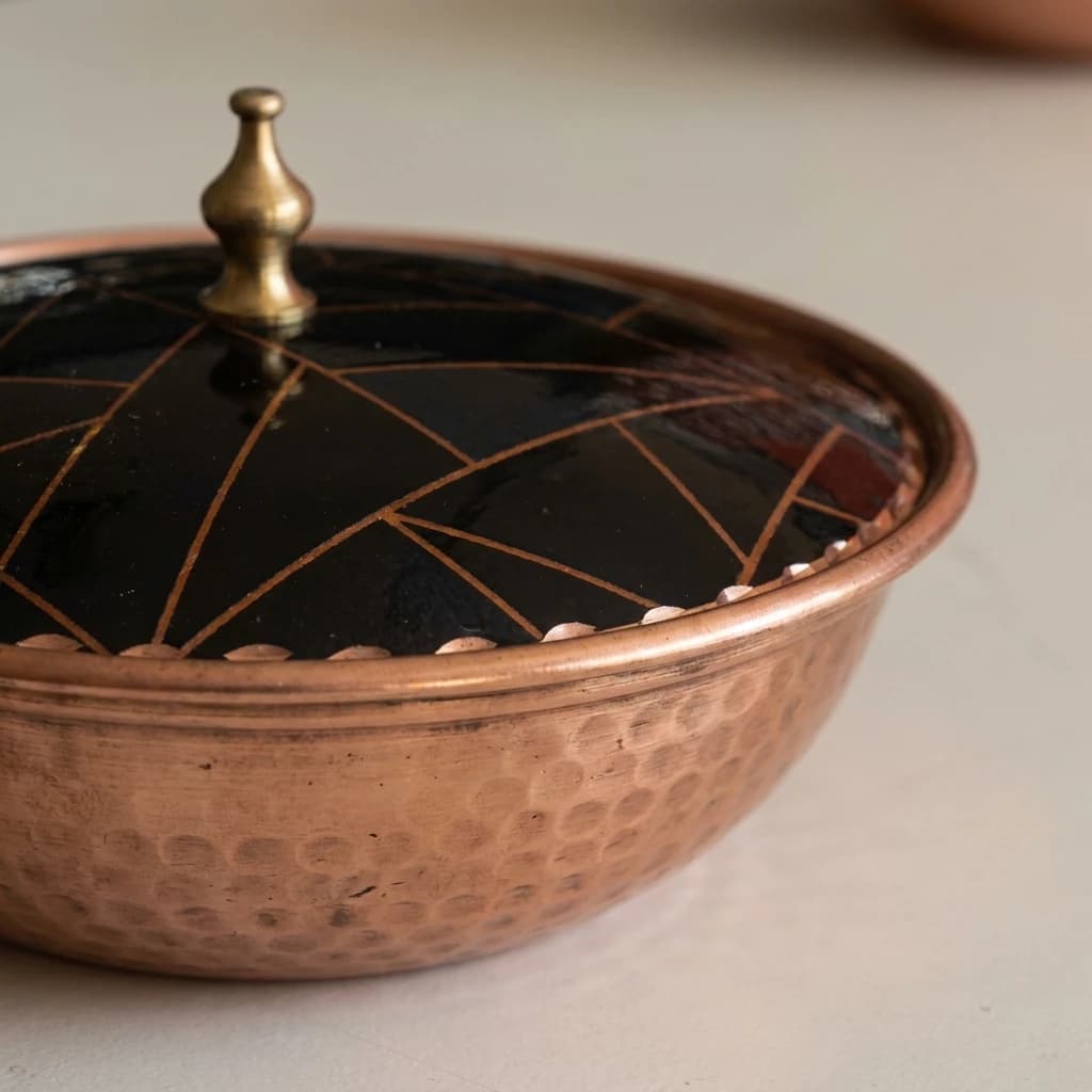 Tekli Bakır Şekerlik Zümrüt Modeli – Küçük 7 CM Çap - 3