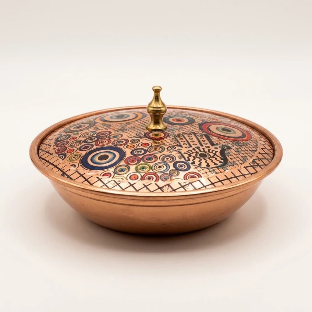 Tekli Bakır Şekerlik Safir Modeli – Büyük 11 CM Çap - 3
