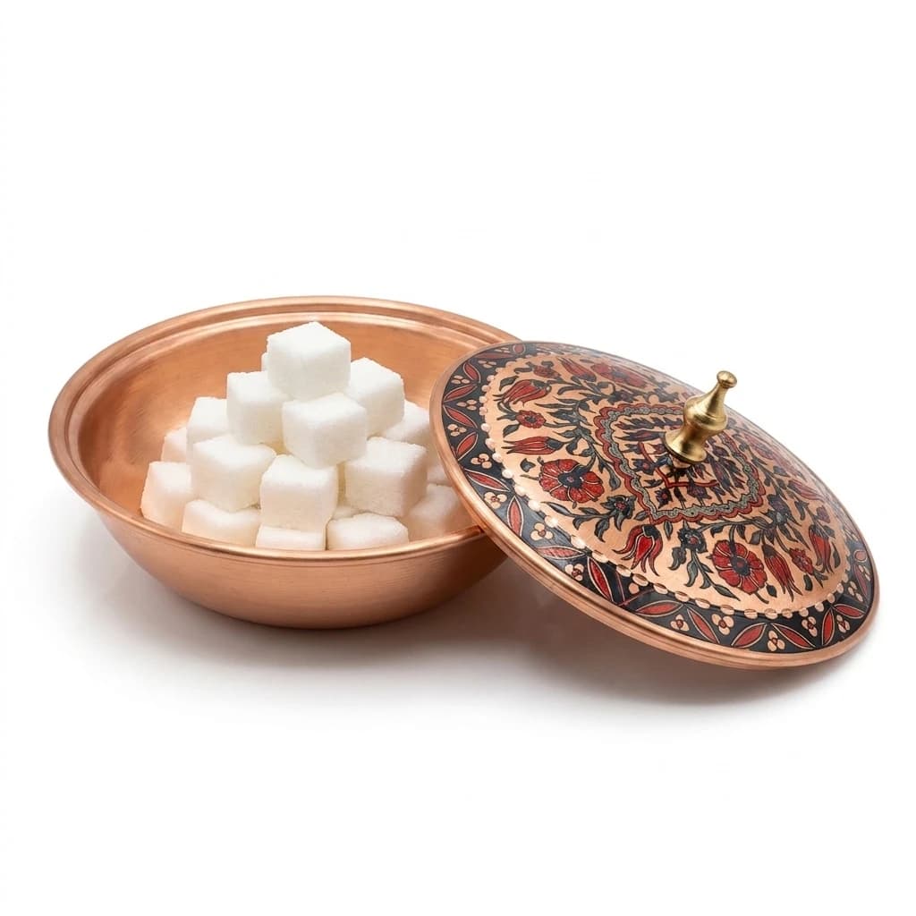 Tekli Bakır Şekerlik Nakkaş Modeli – Büyük 11 CM Çap - 4