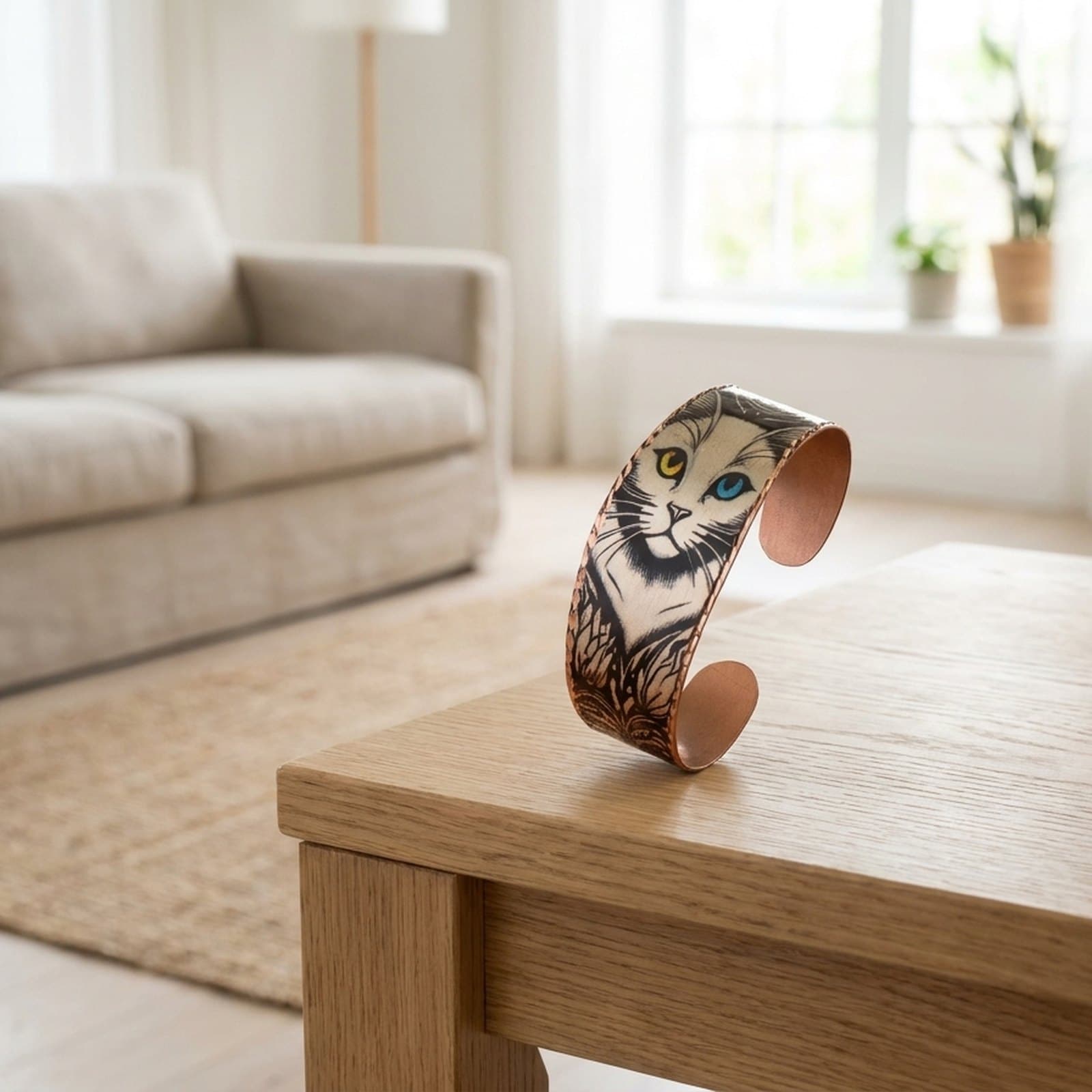 El Dövme Bakır Kedi Bileklik