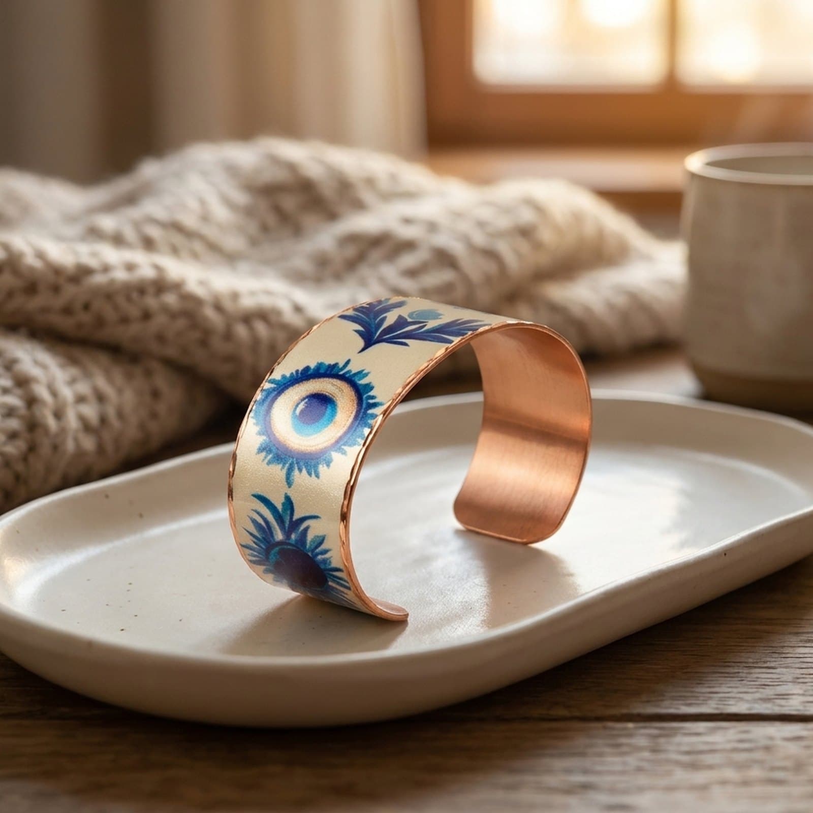 Kalın Bakır Bileklik - Mavi Göz Desen Model 051 - 4