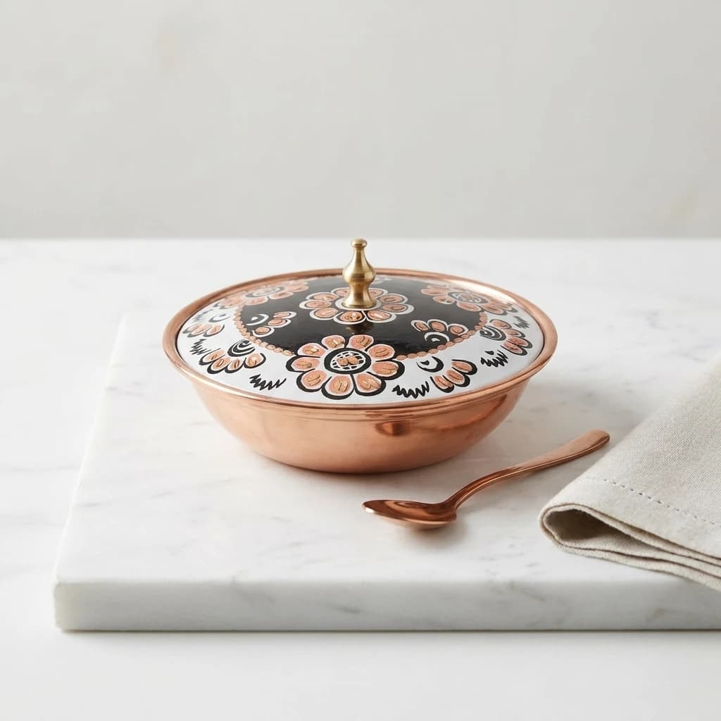 Tekli Bakır Şekerlik Asel Modeli – Küçük 7 CM Çap - 2