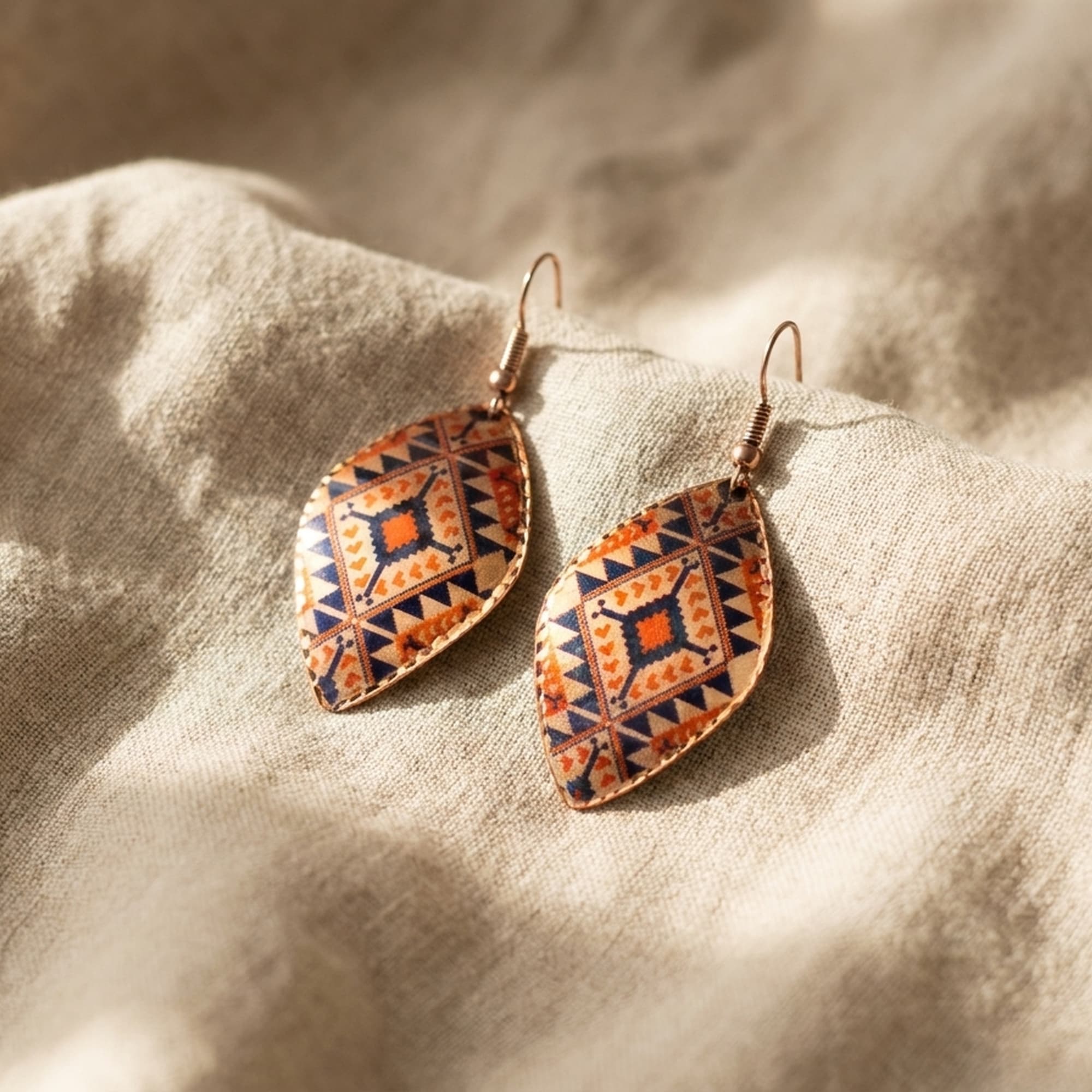 Zigzag Desenli El Yapımı Bakır Küpe
