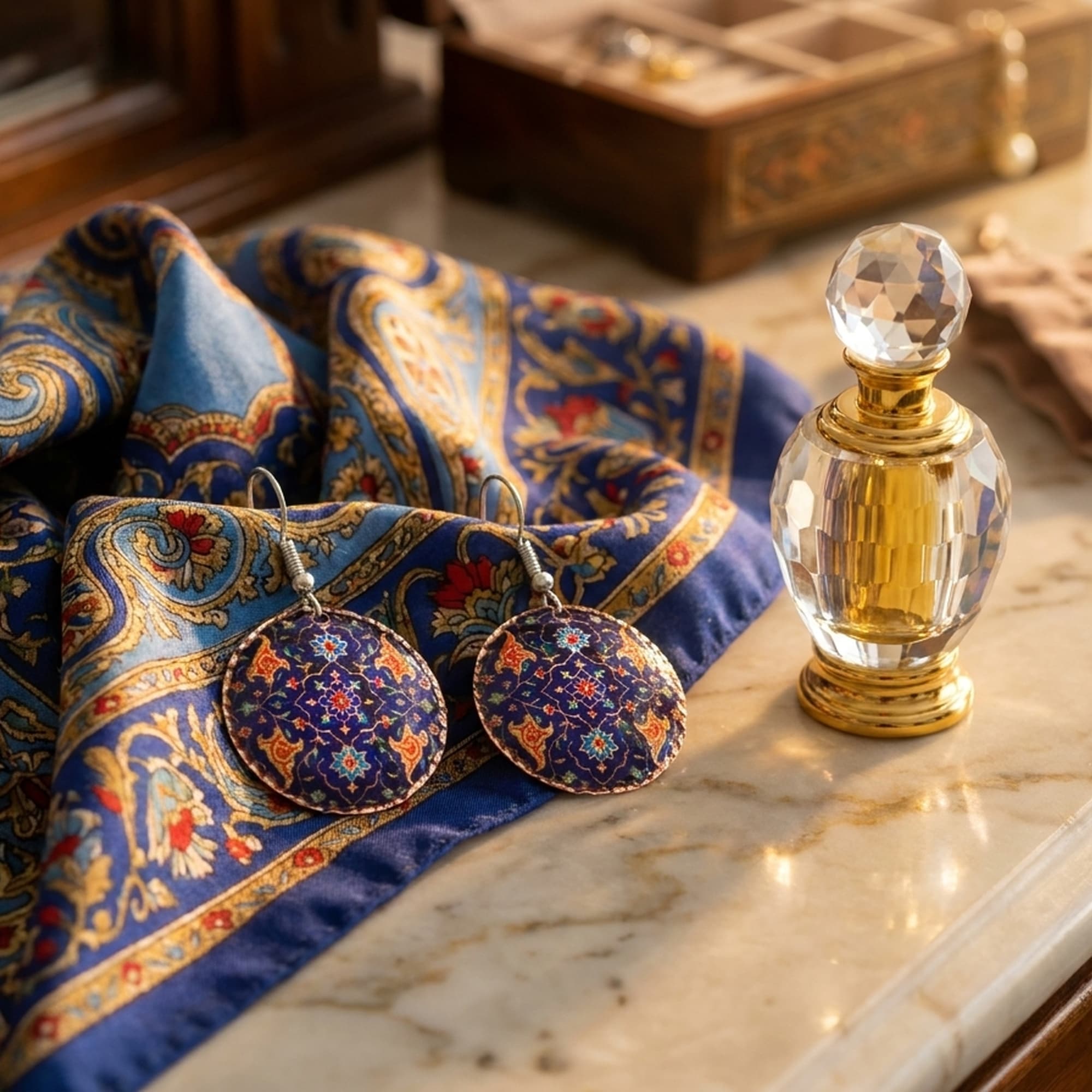 El Yapımı Bakır Dengeli Desen Küpe